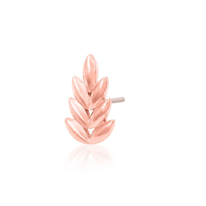 Gemstone-free ear jewellery in 14k rose gold with sculpted leaves providing texture and visual detail.