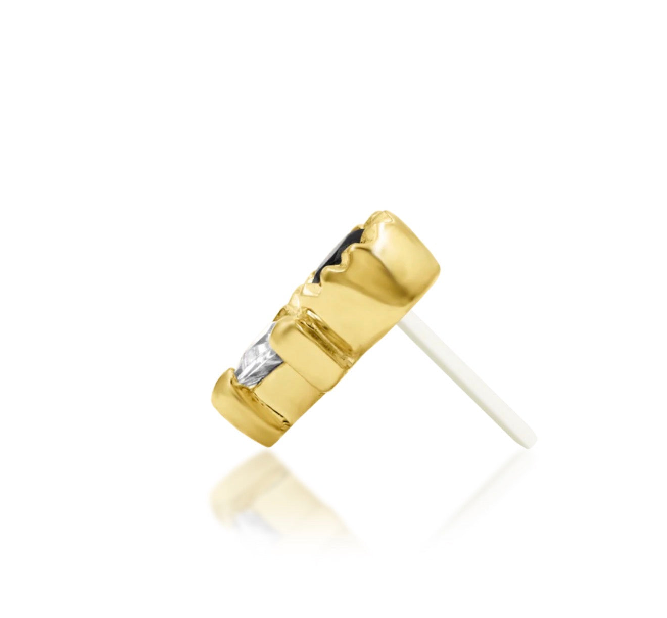 Geometric yellow gold cartilage stud featuring contrasting black and white cubic zirconia