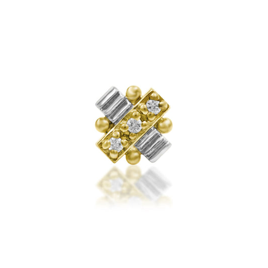     Geometric cartilage stud in two-tone 14k gold with a compact symmetrical design