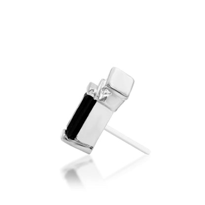 Geometric white gold flat-back earring end with two contrasting cubic zirconia stones