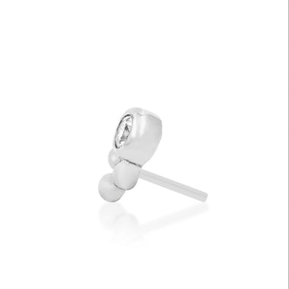 Geometric white gold flat earring combining a round CZ with three polished beads