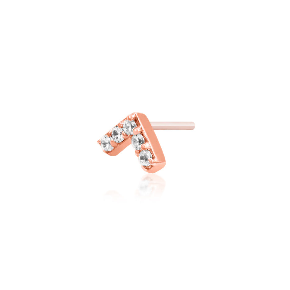 Geometric rose gold high-lobe earring with a sparkling five-stone CZ chevron