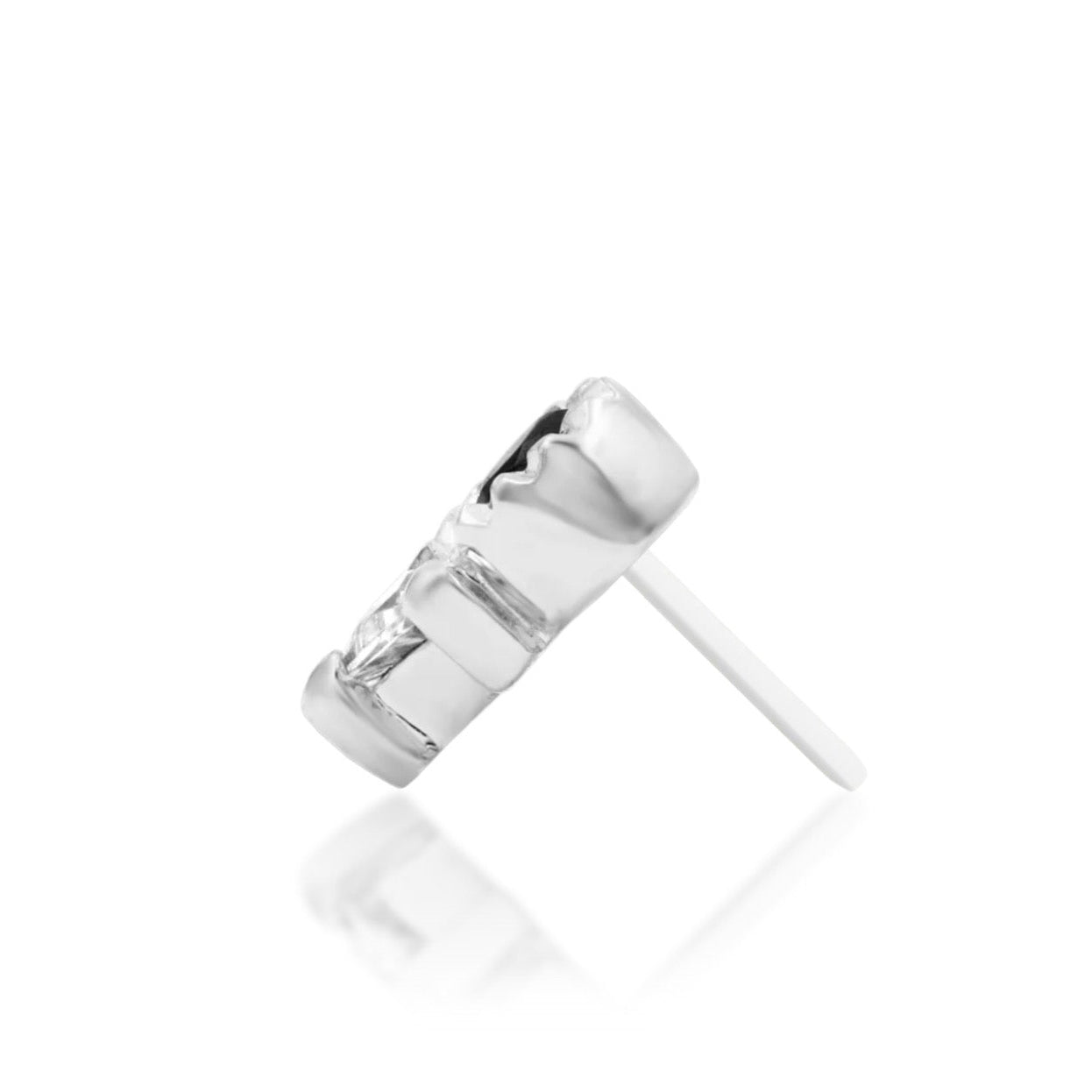 White gold tragus earring featuring a round black CZ beside a triangular White CZ