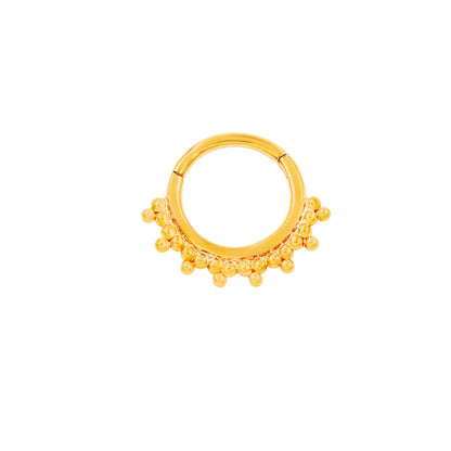 Gold beaded clicker ring in 14k yellow gold featuring the classic Junipurr Halo design with fourteen polished beads.
