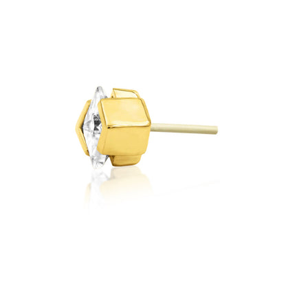 Yellow gold cartilage jewellery featuring a princess-cut CZ and minimal chevron frame