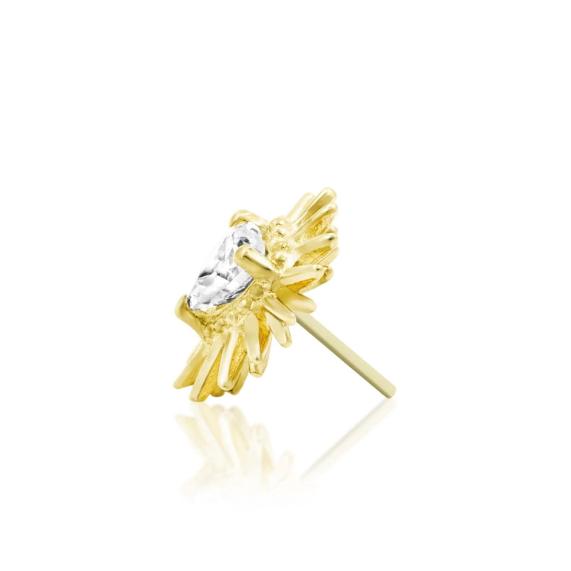 Gold cartilage jewellery featuring a heart gemstone within an edgy spiked frame