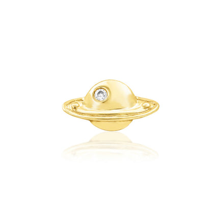  Yellow gold cartilage jewellery shaped like Saturn with sculpted rings and cubic zirconia