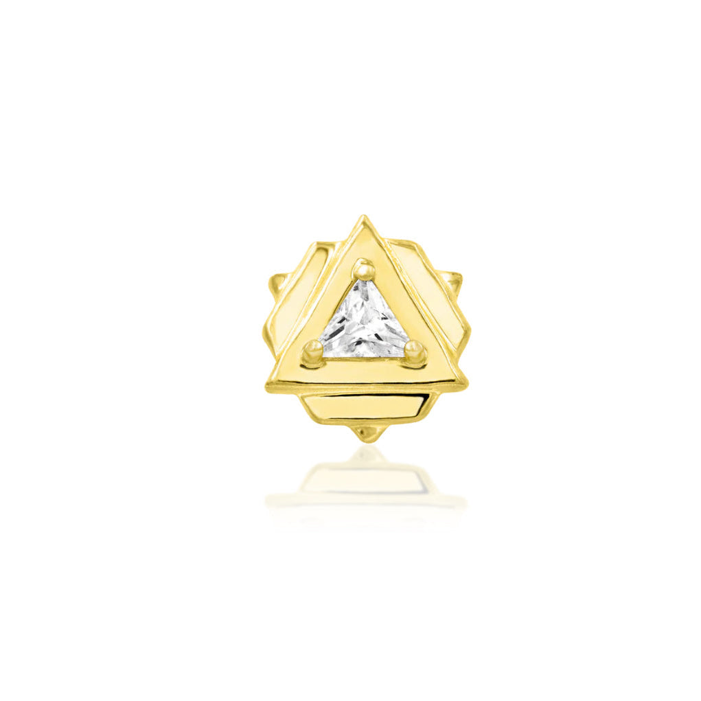 Junipurr Carrie gold cartilage stud in solid 14k yellow gold with a triangular CZ
