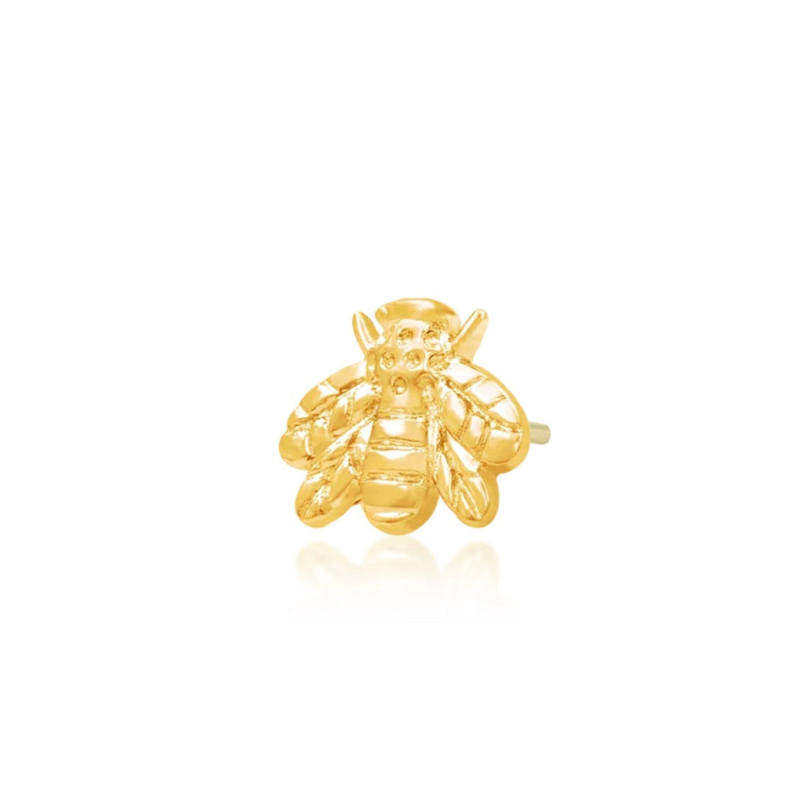 Yellow gold conch earring featuring a sculpted solid gold bee