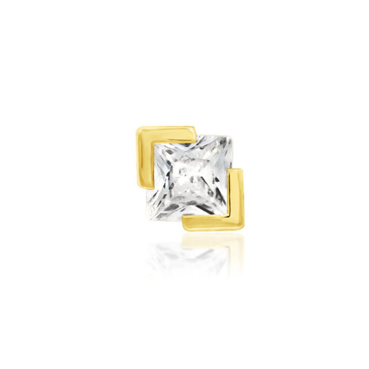 Junipurr Ada gold conch earring in solid 14k yellow gold with a princess-cut CZ