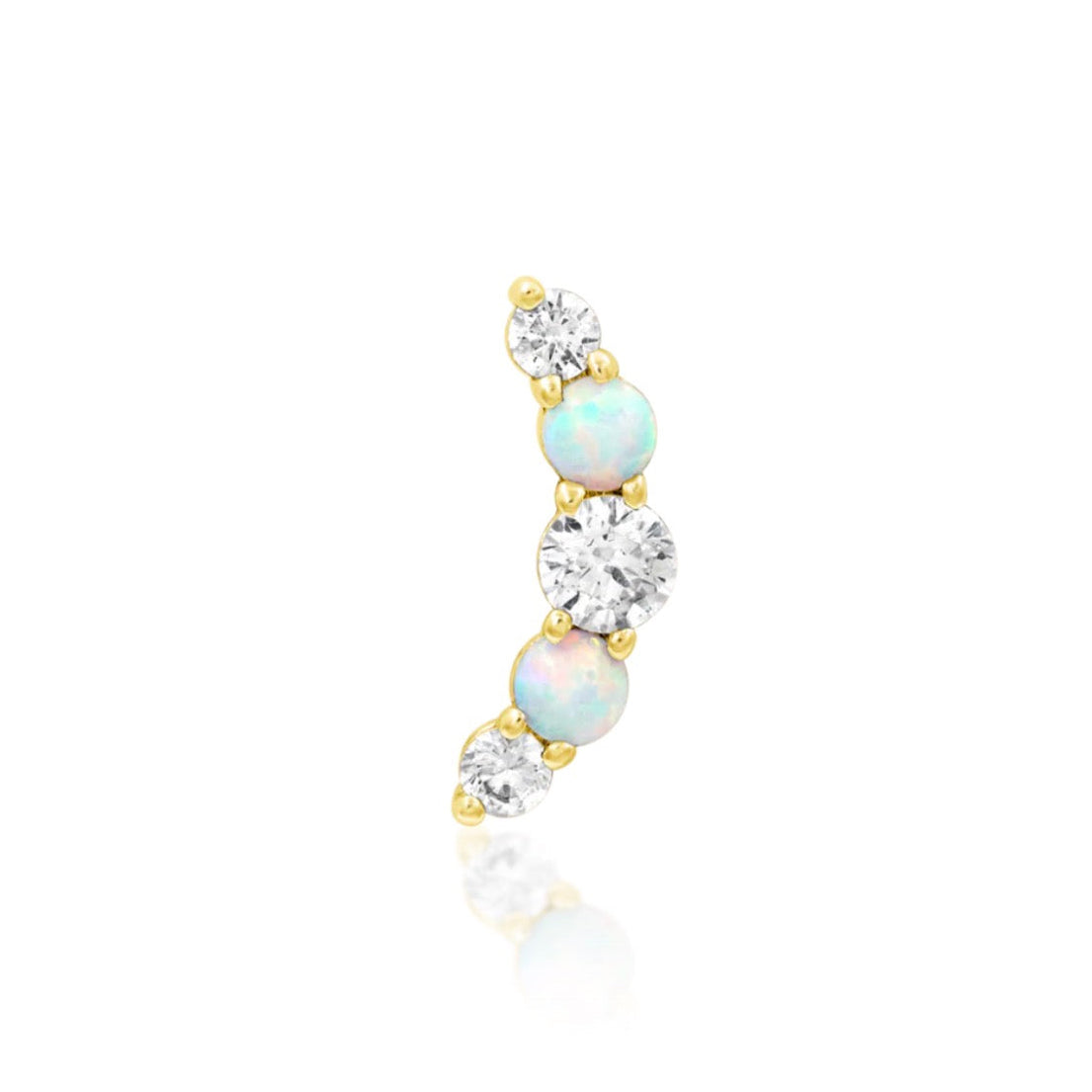Junipurr Dani gold conch earring in solid 14k yellow gold with white opals and cubic zirconia