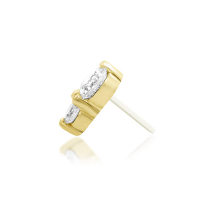 Solid gold CZ flat piercing jewellery with a delicate elongated double-stone design.
