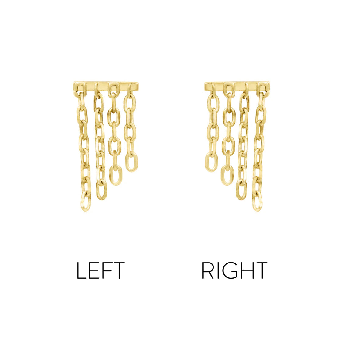 Gold dangle cartilage earring in yellow gold with multiple fine chains creating a soft waterfall effect.