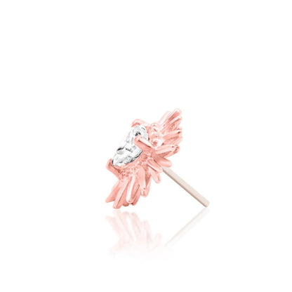 Solid 14k rose gold flat back stud with an edgy heart CZ design