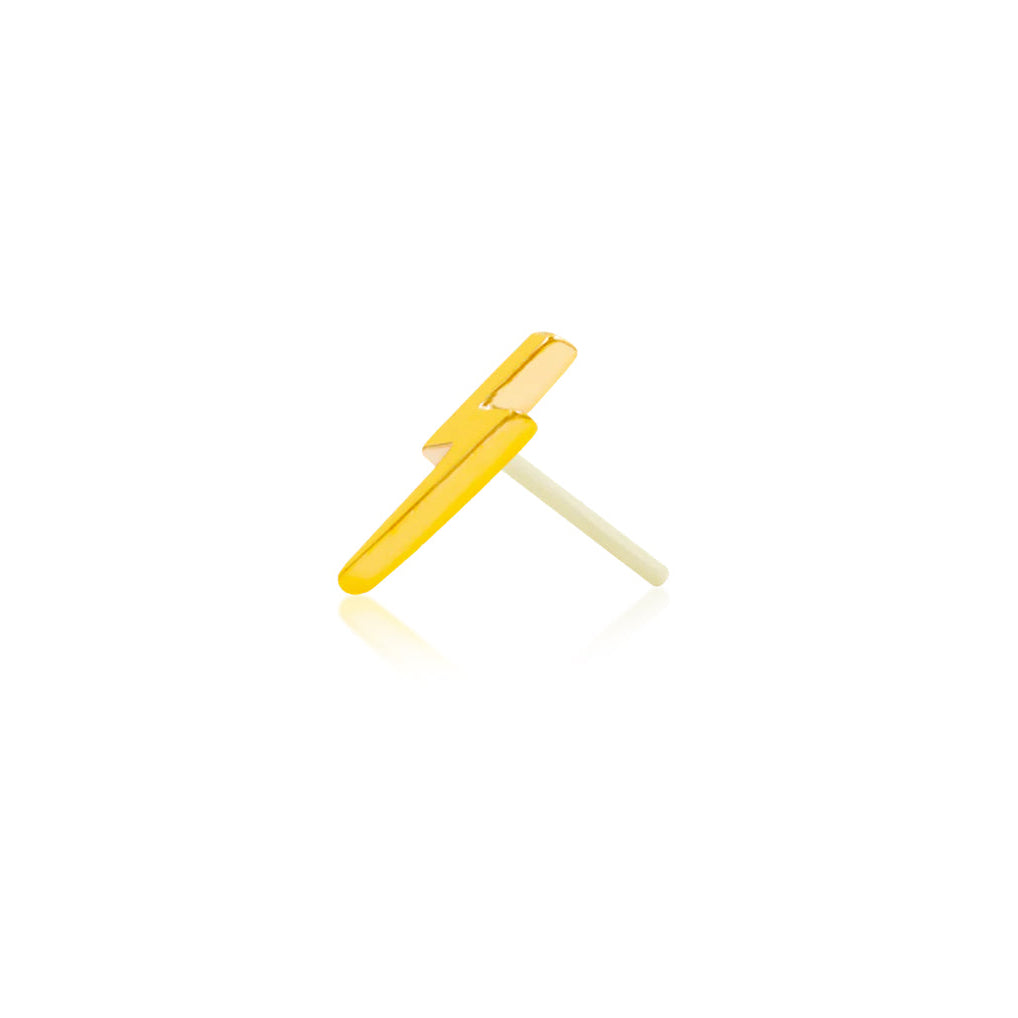 Left-facing gold flat back stud with an elongated lightning bolt design