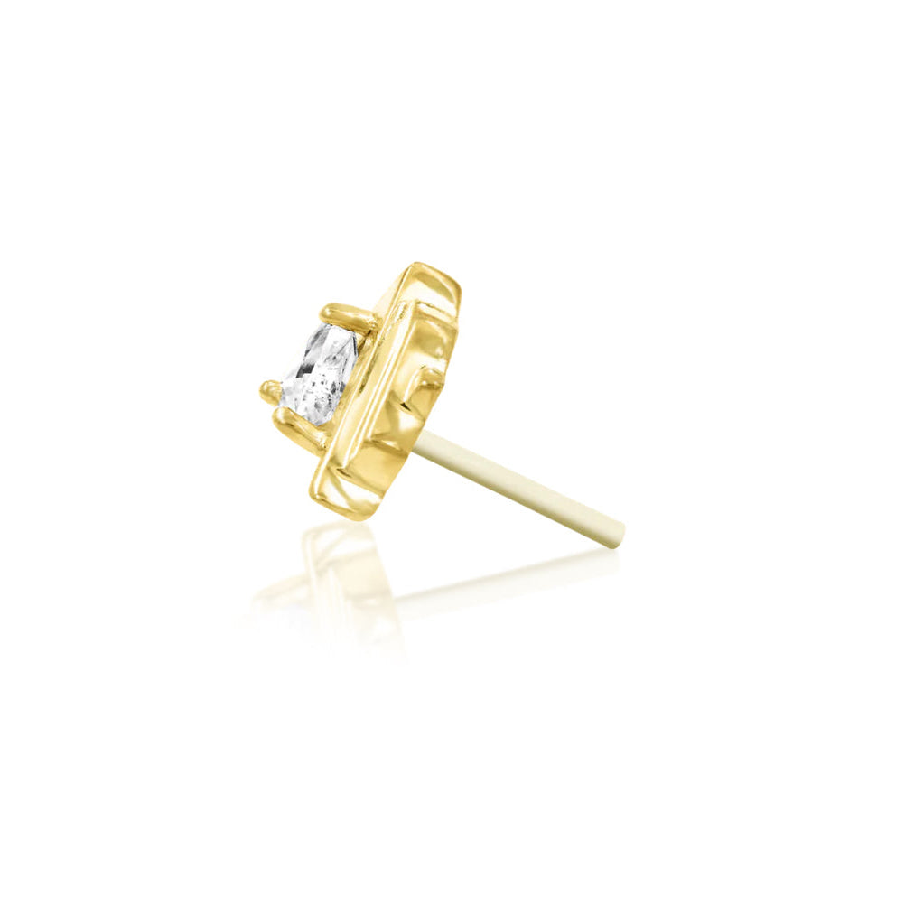 Yellow gold helix earring featuring an angular design and triangle-cut CZ