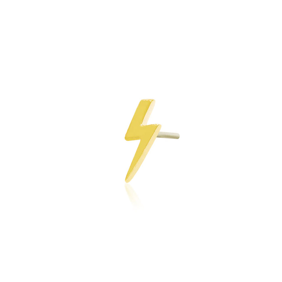 Right-facing yellow gold helix earring shaped like a polished lightning bolt