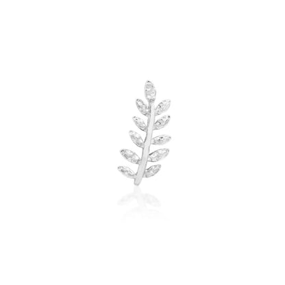 Gold helix earring in solid white gold with a directional leaf design available in left- and right-facing versions.
