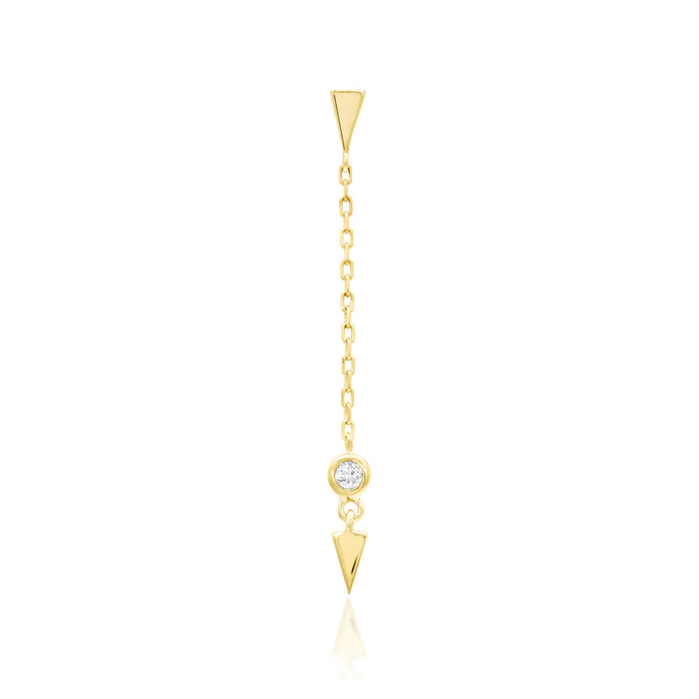 Junipurr Jasmine gold helix earrings in solid 14k yellow gold with an arrowhead chain design
