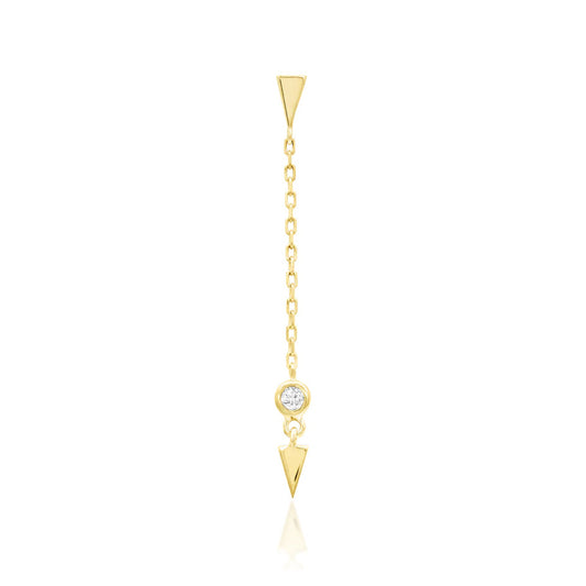 Junipurr Jasmine gold helix earrings in solid 14k yellow gold with an arrowhead chain design
