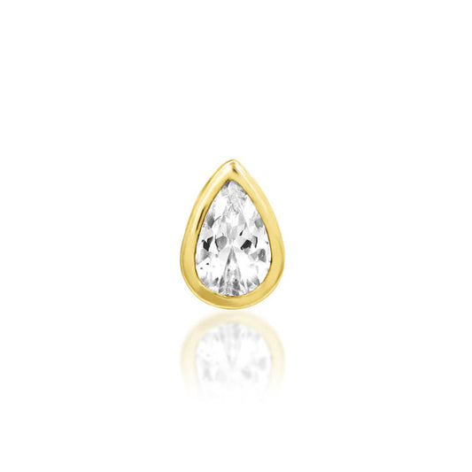 Junipurr Mary gold helix earring in solid 14k yellow gold with a pear-shaped White CZ