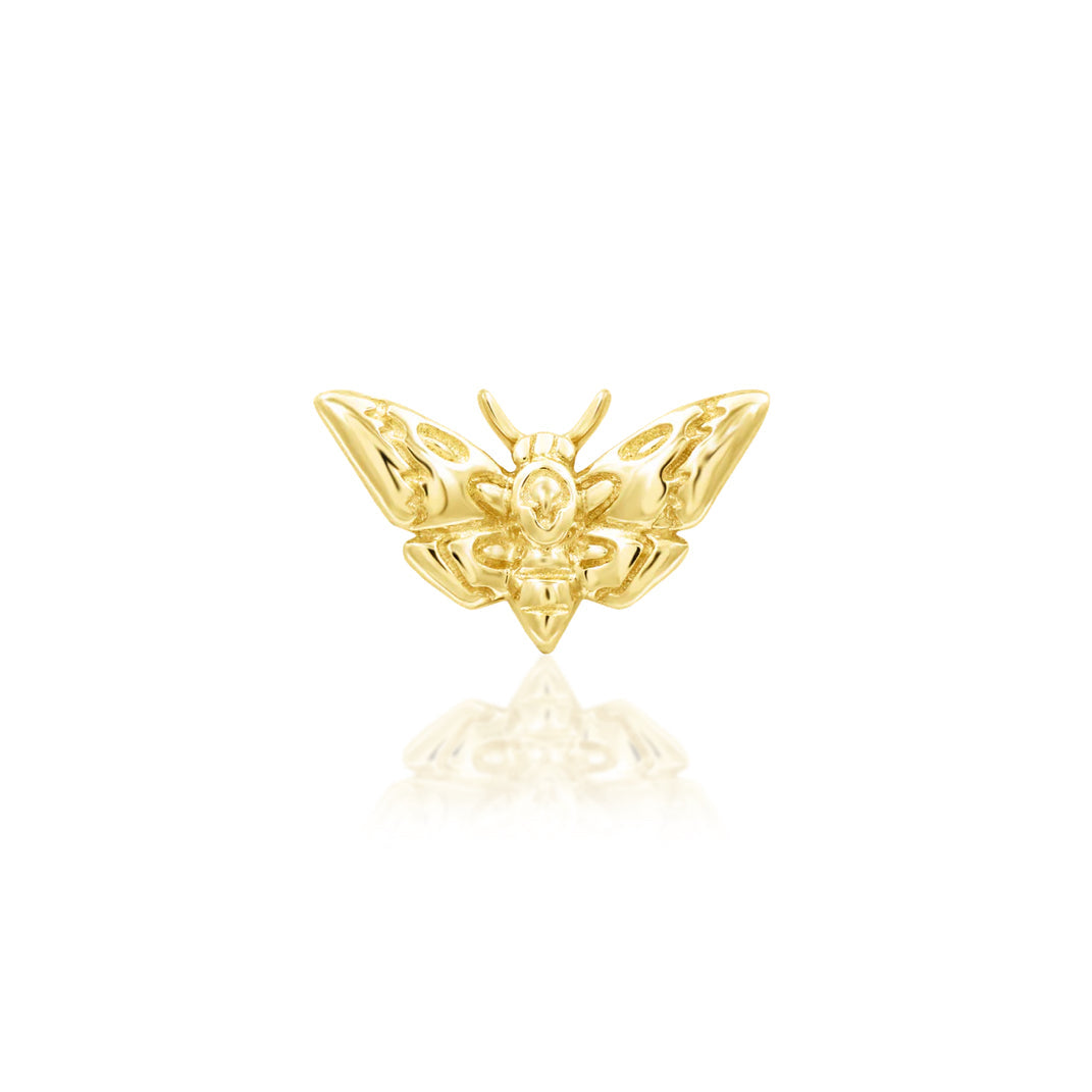     Junipurr Deaths-Head Moth flat earring intricately sculpted in solid 14k yellow gold