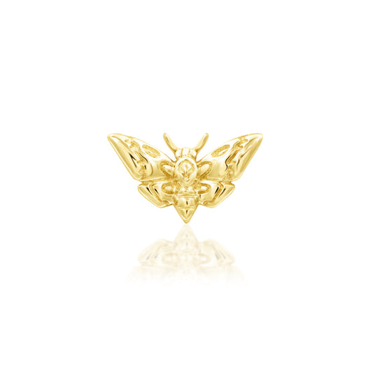     Junipurr Deaths-Head Moth flat earring intricately sculpted in solid 14k yellow gold