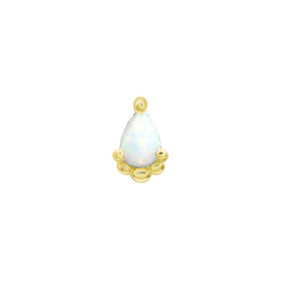 Junipurr Amani gold nose stud in solid 14k yellow gold with a pear-shaped opal