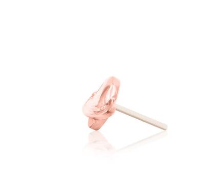 Solid 14k rose gold piercing stud shaped like Saturn with a gemstone accent