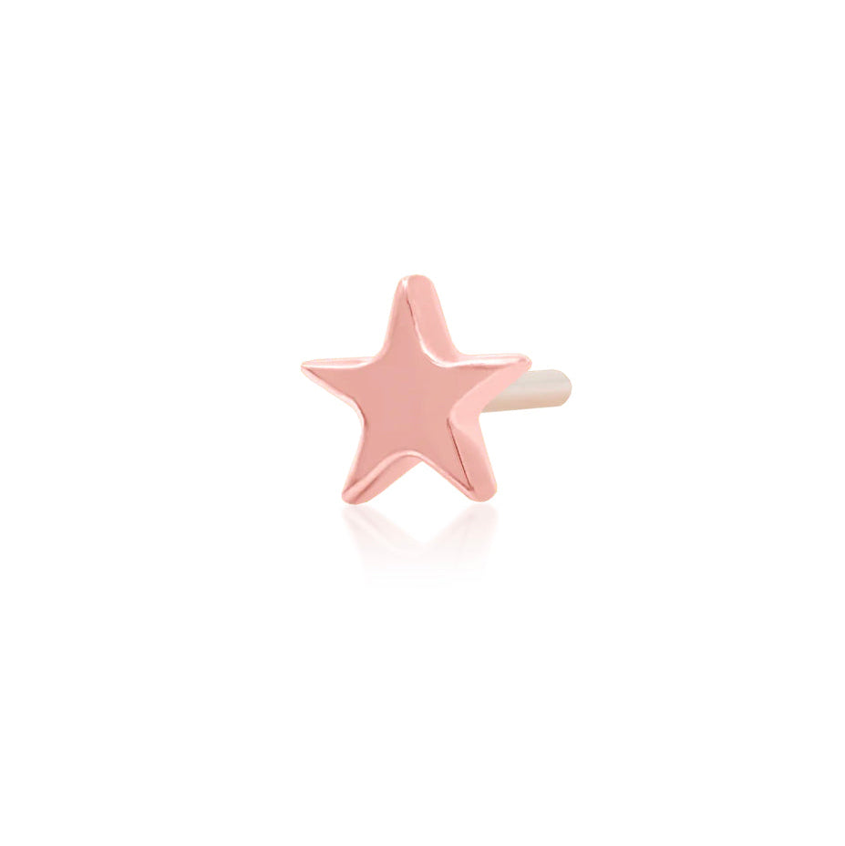 Gold star nose stud top in solid 14k rose gold for compatible threadless jewellery.