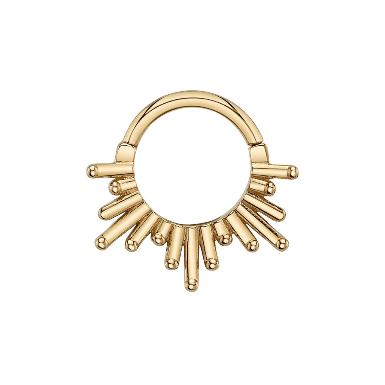 BVLA Ray of Light gold sunburst daith ring with graduating rounded rays