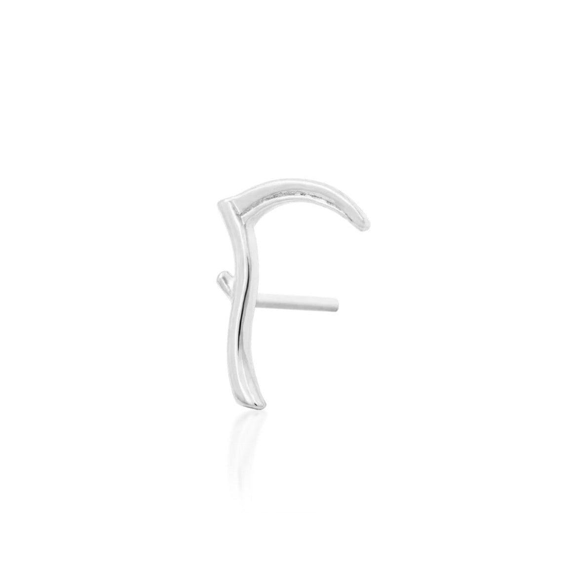 Gothic cartilage stud in solid 14k white gold featuring a distinctive scythe design.