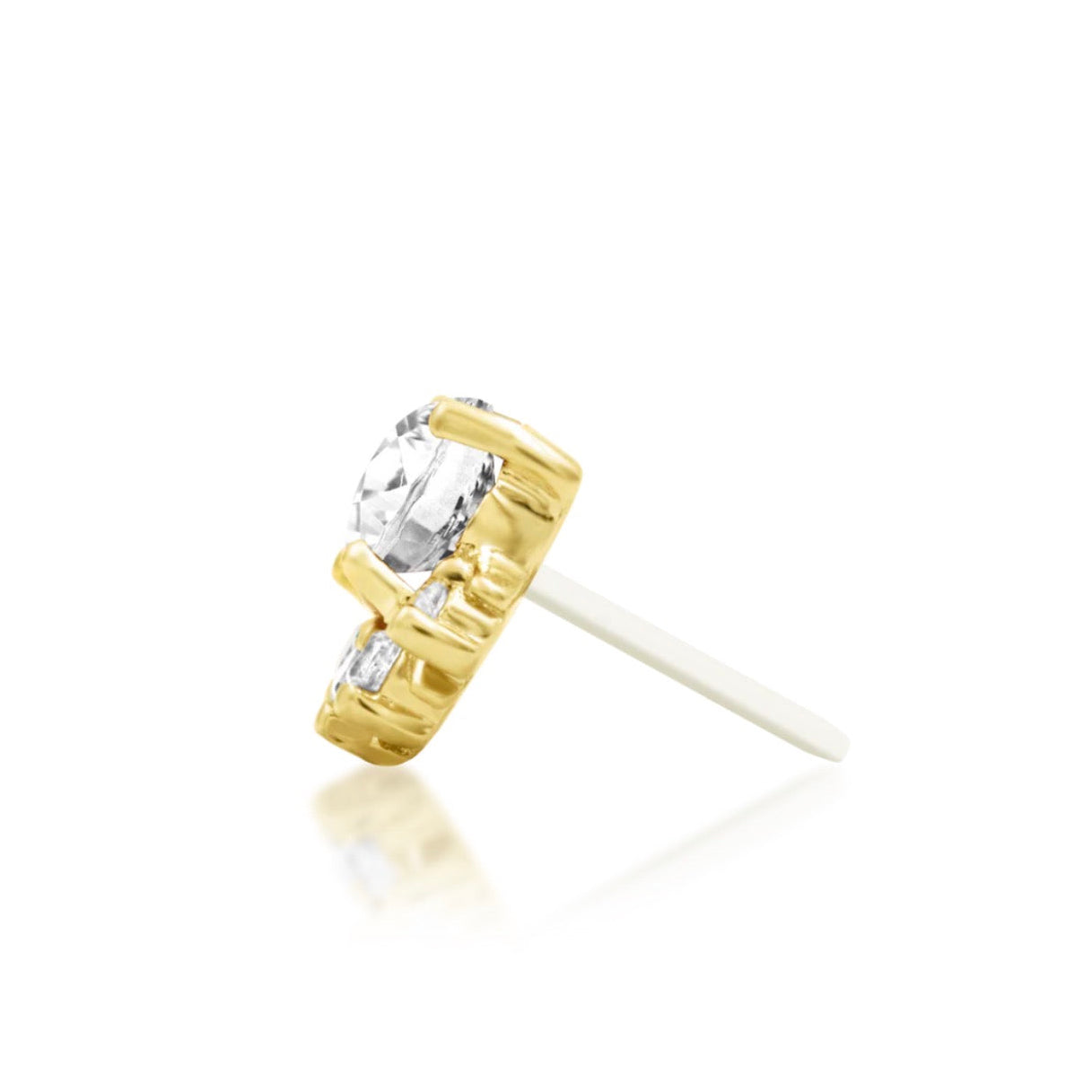 Solid yellow gold flat earring with a compact graduated arrangement of sparkling white CZ stones