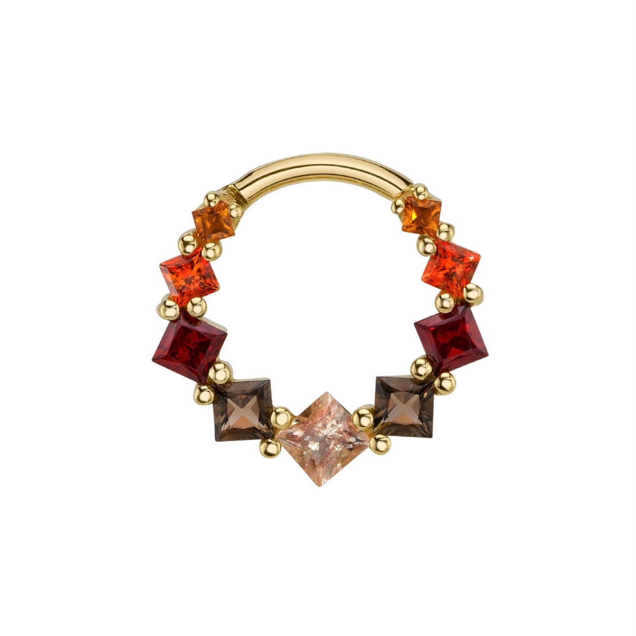 BVLA Graduating Tiffany gold hinged daith ring with 1.5mm, 2mm, 2.5mm and 3mm princess-cut gemstone settings