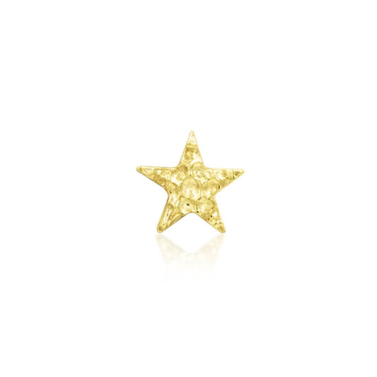 Hammered star earring in solid 14k yellow gold, featuring Junipurr’s petite textured celestial design.