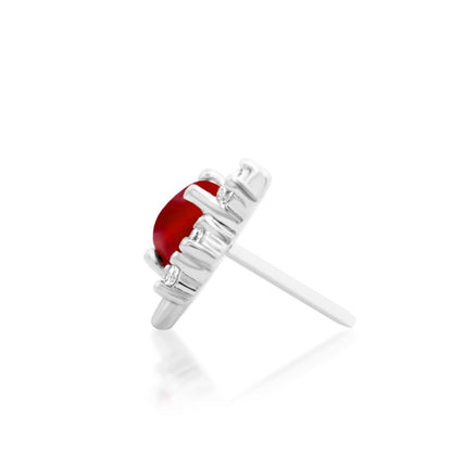 White gold tragus earring with a compact Carnelian heart and sparkling gemstone frame
