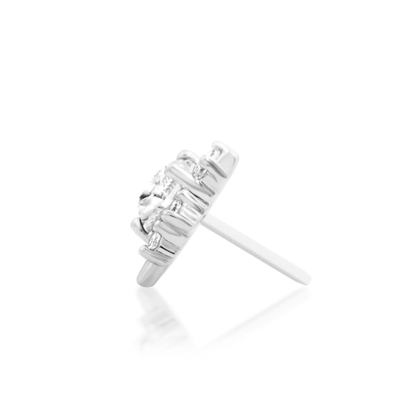 White gold tragus earring with a compact heart-shaped white cubic zirconia design