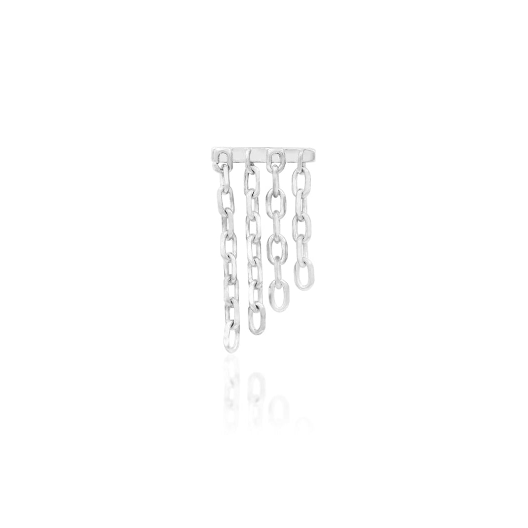 Hidden helix jewellery in 14k white gold featuring a seamless cascade of fine gold chains.