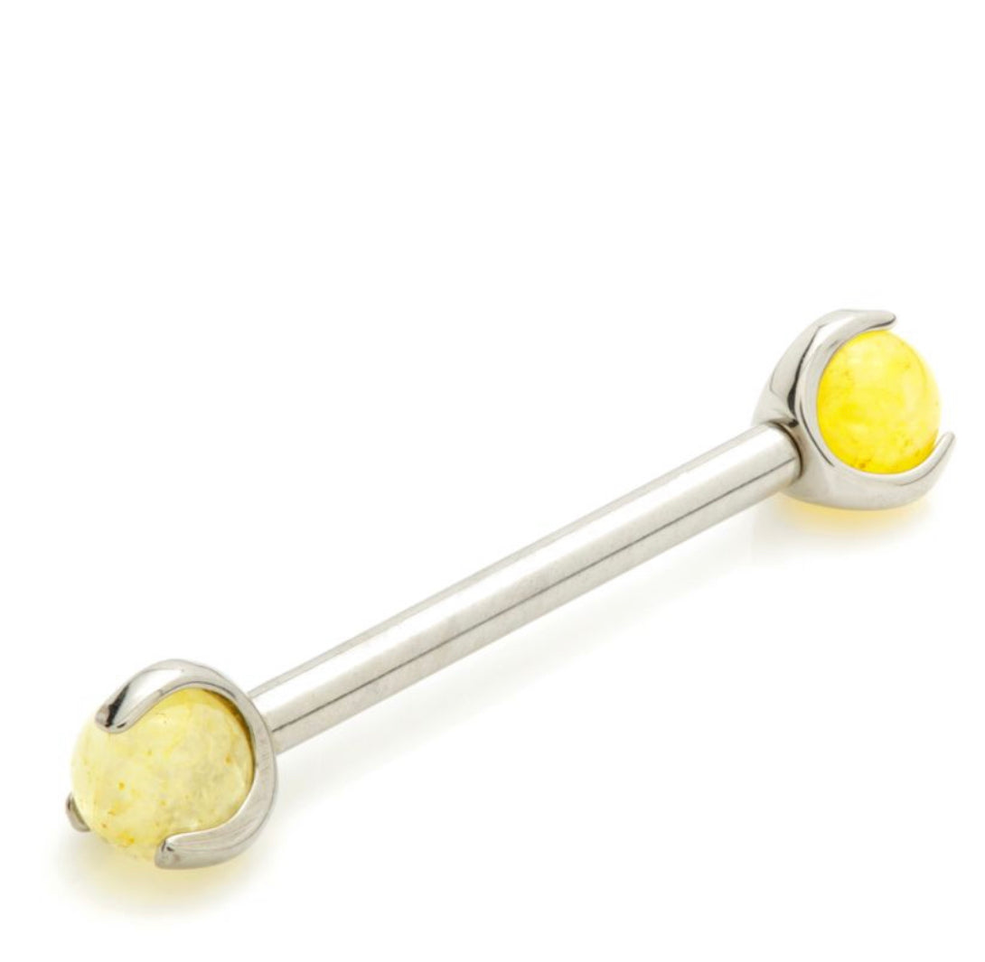 Titanium Internal Prong Nipple Bar With Citrine Stone