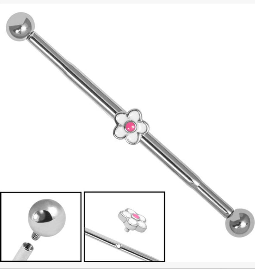 Titanium Internally Threaded Industrial Scaffold Barbells 1.6mm with Titanium balls - midway Daisy