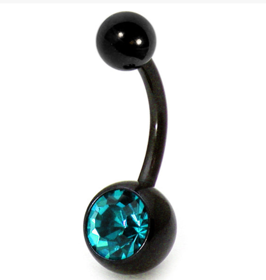 Black Titanium Jewelled Belly Navel Bars (colour variants)