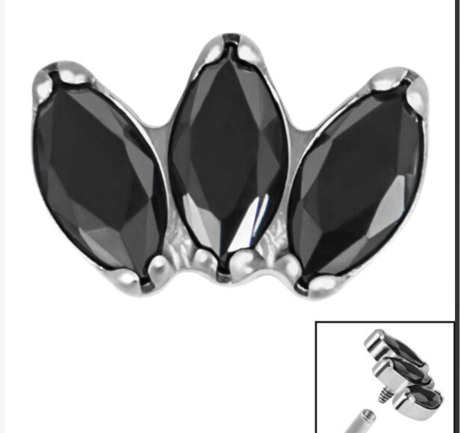 Titanium Claw Set 3 CZ Jewel Marquise Fan (colour variants)