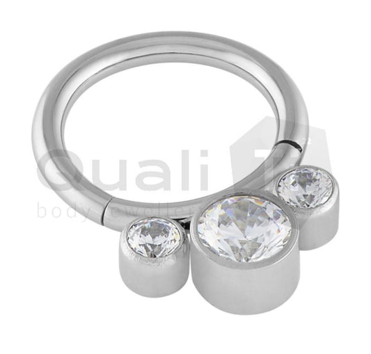 4mm Clear Cubic Zirconia Triple Gem Hinged Titanium Ring