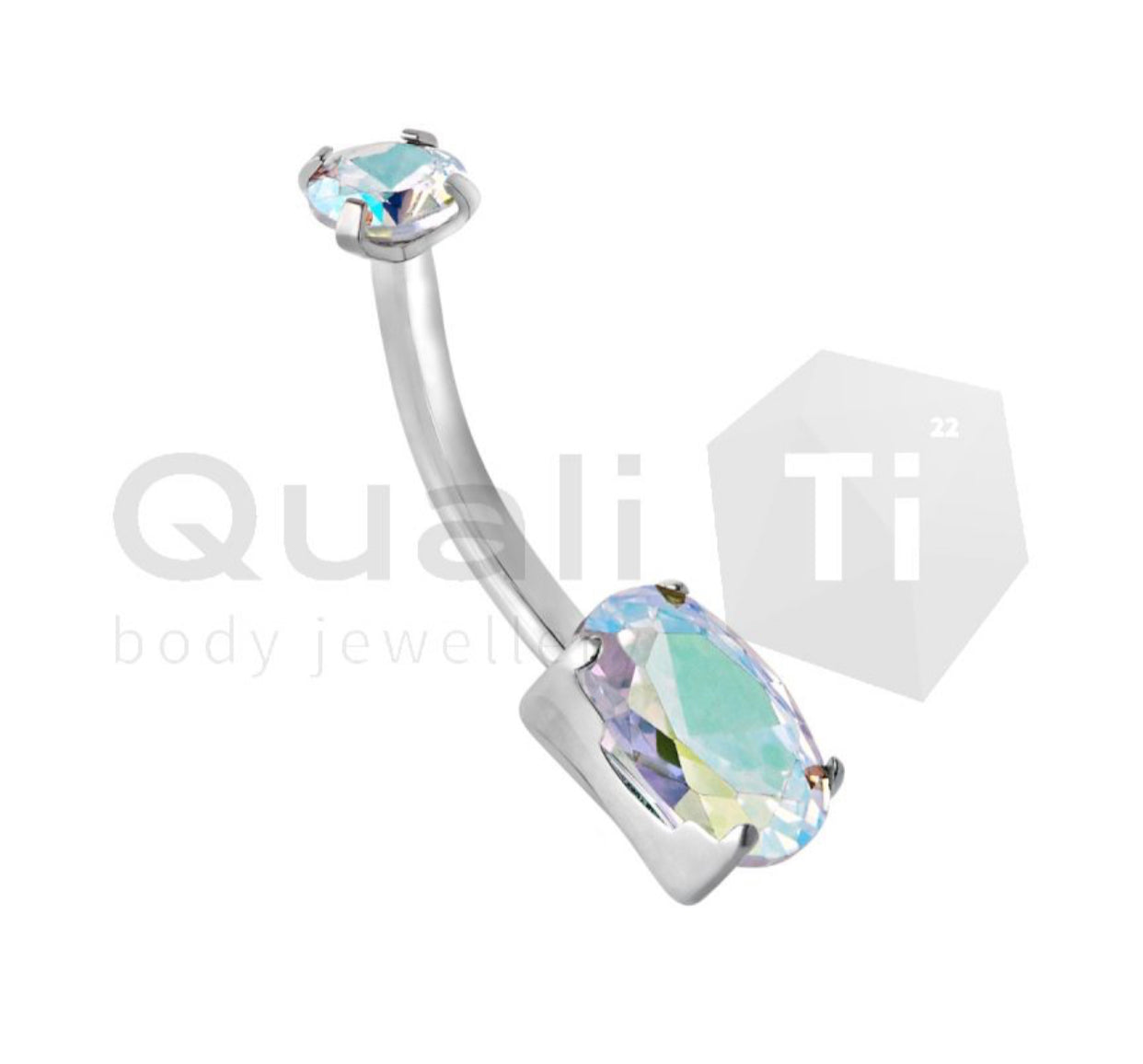 Oval Cubic Zirconia Navel Curve QualiTi Titanium (colour variants)