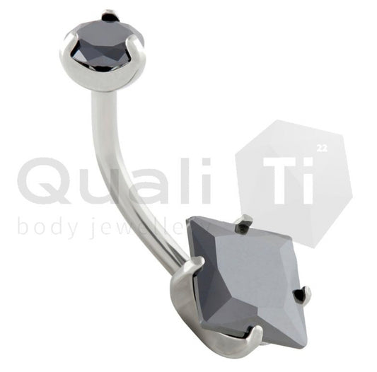 Cubic Zirconia Princess Cut Navel Curve QusliTi Titanium (colour variants)