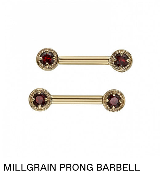 BVLA Custom Order Millgrain Prong Nipple Bar