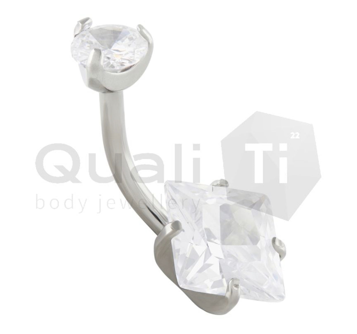 Cubic Zirconia Princess Cut Navel Curve QusliTi Titanium (colour variants)