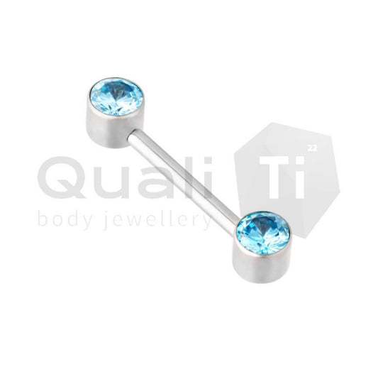 Aqua Cubic Zirconia Push Fit Forward Facing Titanium Barbell