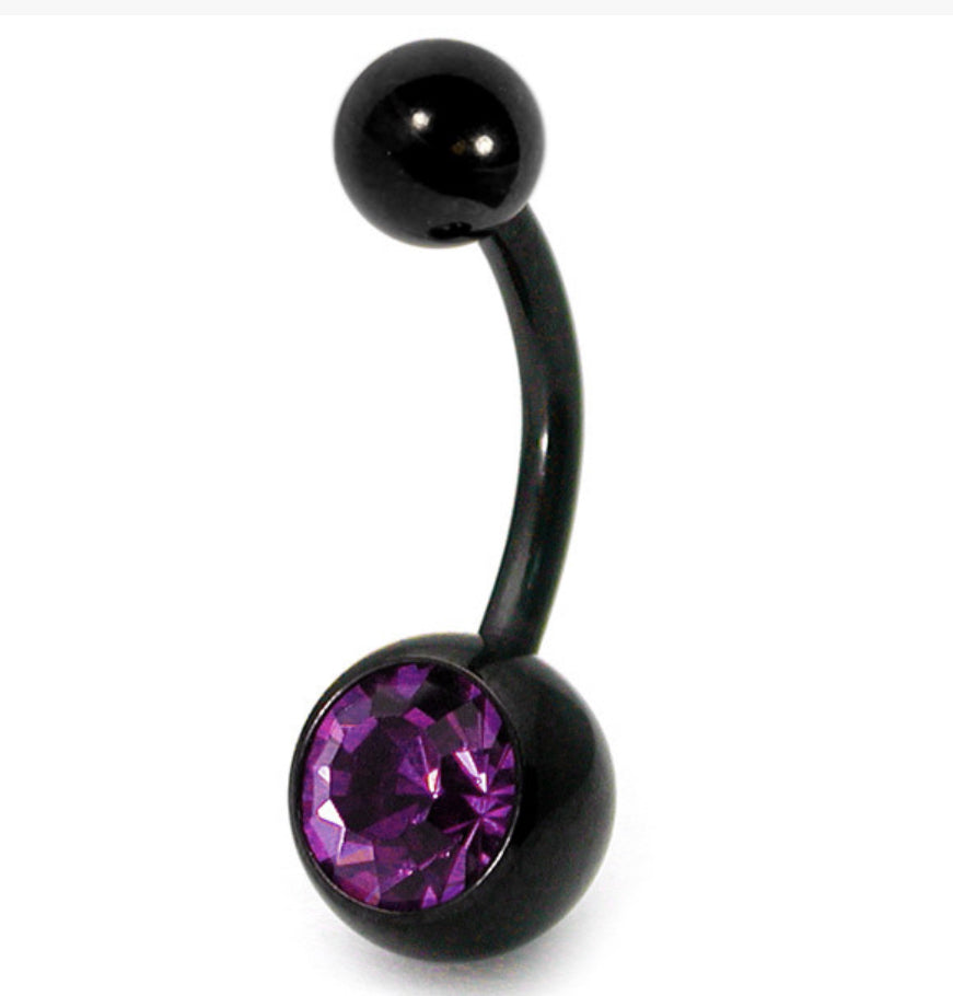 Black Titanium Jewelled Belly Navel Bars (colour variants)