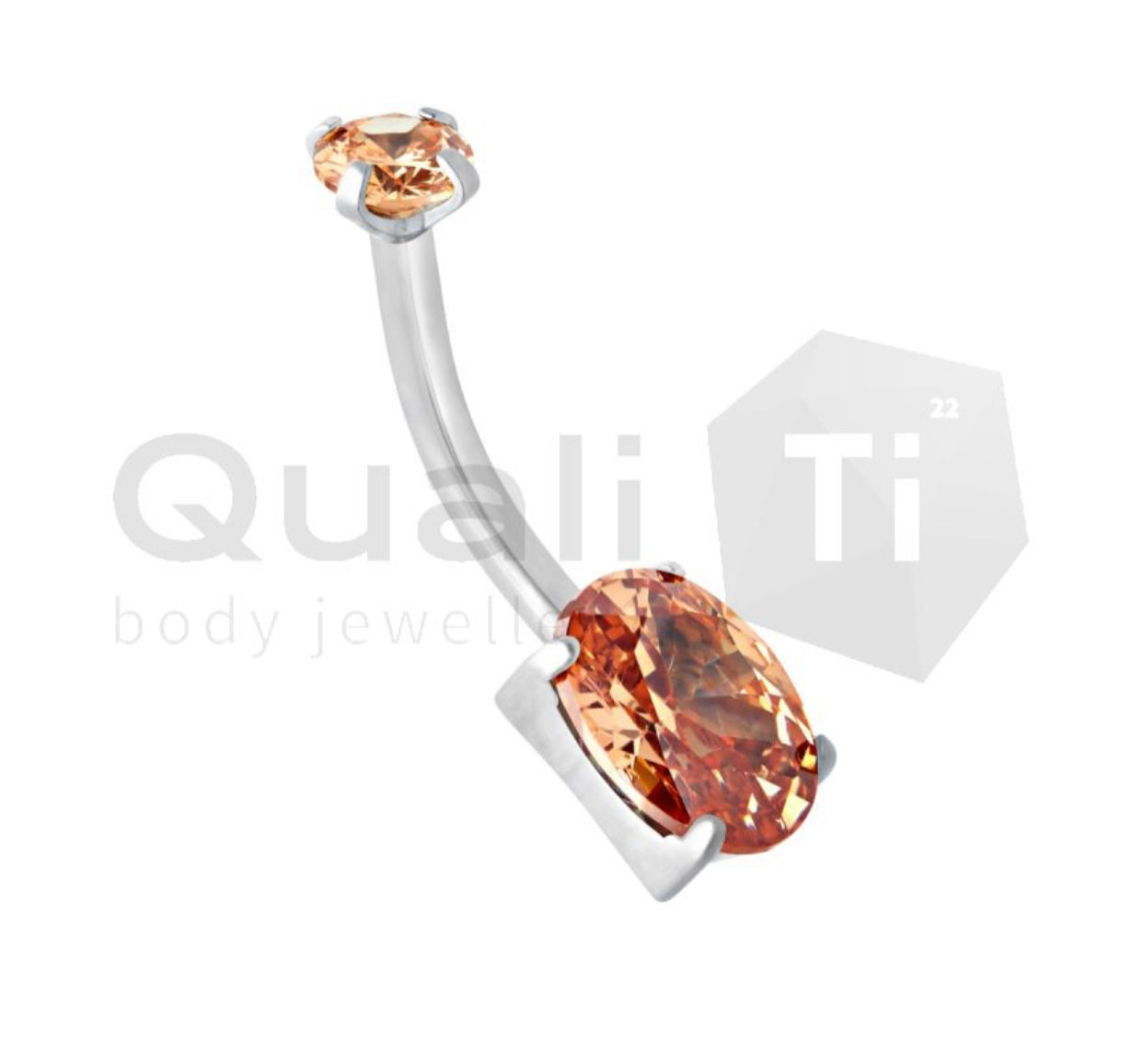 Oval Cubic Zirconia Navel Curve QualiTi Titanium (colour variants)